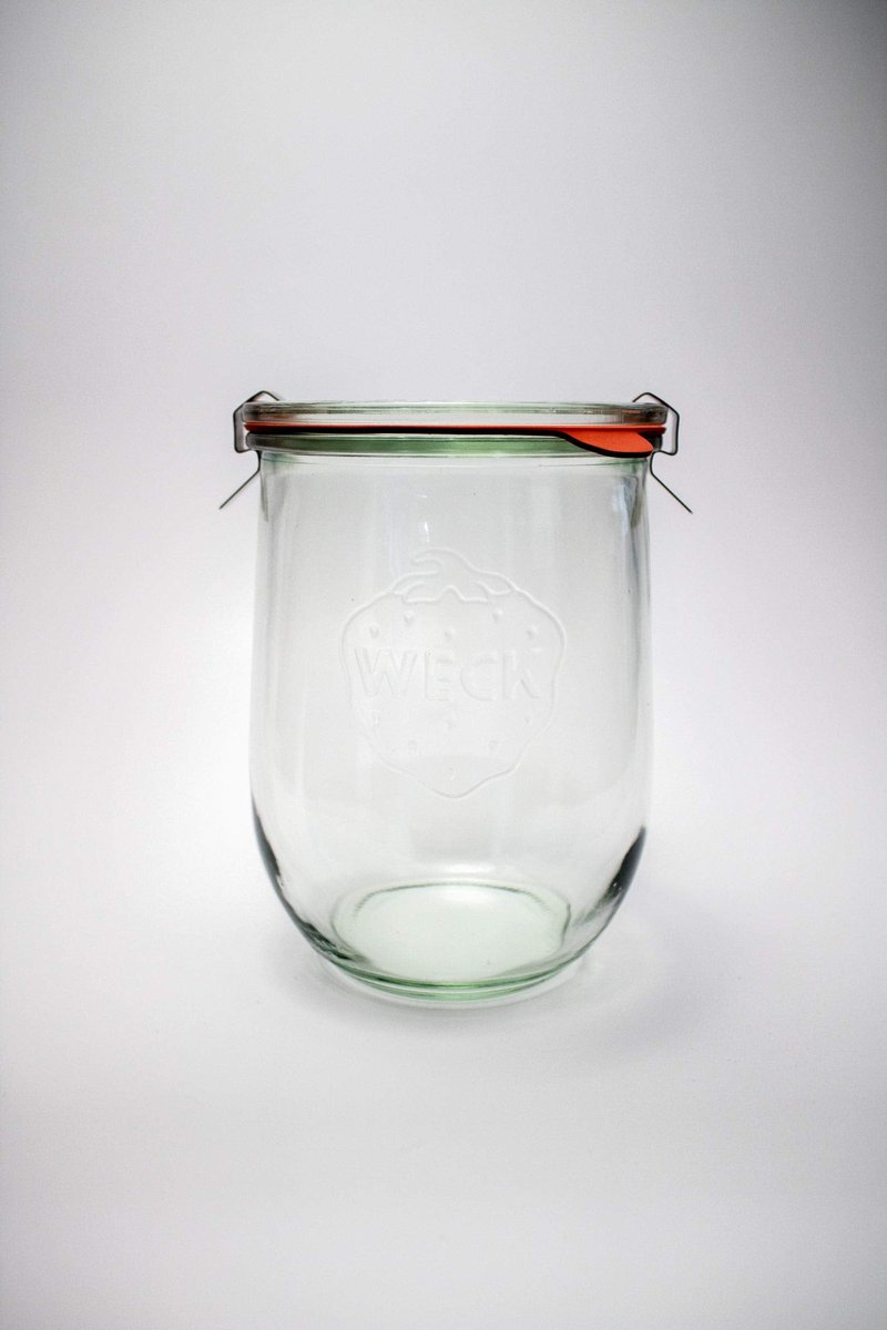 Weck Tulip Jar - 35.9 fl. oz (1 Liter) - Large Glass Container for Sourdough Starter, Canning, and Storage - Includes Glass Lid & Wooden Lid