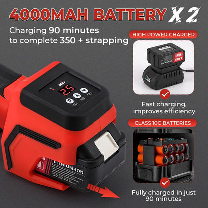 Flyrivergo Automatic Electric Strapping Machine with Long-Lasting 2x4000mAh Battery | 0.4-0.62" Width PP/PET Strapping Tool | Digital Display, Easy to Use for E-Commerce & Warehouse Packaging