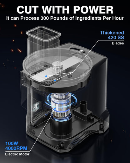 WantJoin 5 in 1 Electric Vegetable Chopper - Multifunctional Commercial Food Processor with Stainless Steel Blades for Slicing(2.5mm), Dicing(8/12mm), Shredding, Chopping(2.5mm)