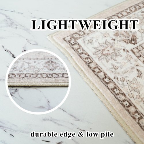 Hallway Washable Runner Rug - Vintage Soft Non-Slip Indoor Carpet for Kitchen & Entryway | 3x6 Beige