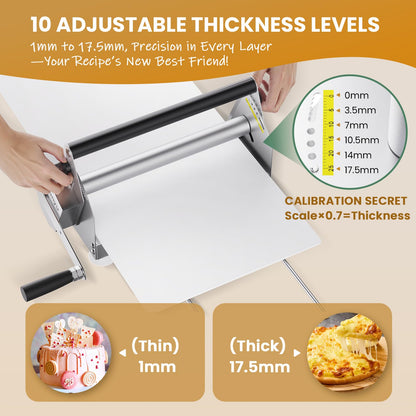 Huanyu Folding Dough Sheeter with 10 Adjustable Thickness Settings for Home and Commercial Bakeries, Stainless Steel 12" and 15" Bundle