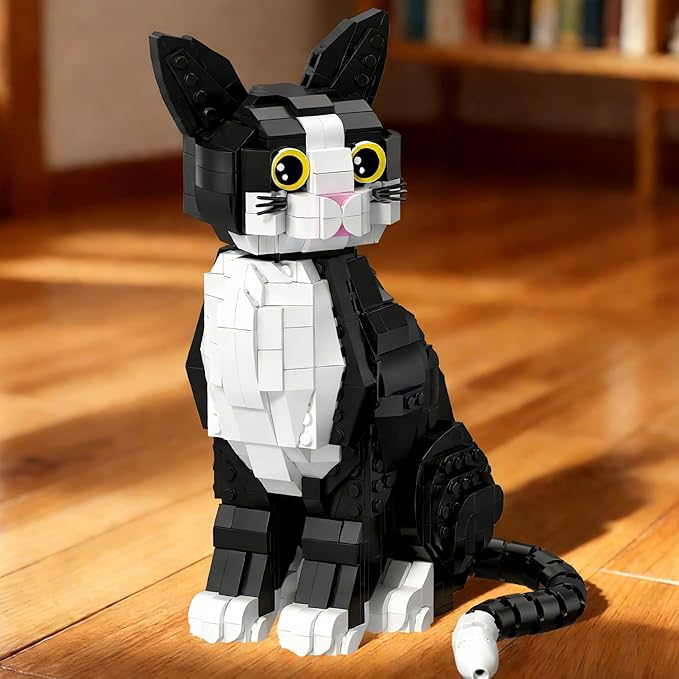 801PCS Tuxedo Cat Animal Mini Building Blocks Kit not Compatible with Lego Cats SizeIdeas DIY 3D Animals Craft Home Decor CollectionUnique Display Gift Toy for 6+ Kids and Adults