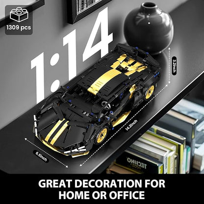 GEVINST Collectible Sports Race Cars Building Set Model Car Kits for Boys 8-12 and up Adults 1:14 Scale Black Gold Supercar Gifts (1309 PCS)