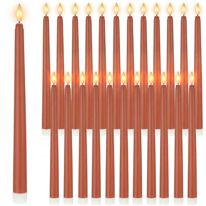 Macarrie 24 Packs Flameless Taper Candles Battery Operated Fake 11 Inch Long Candlelight LED Flameless Candlesticks Flickering Tapered for Spring Summer Wedding(Brown)