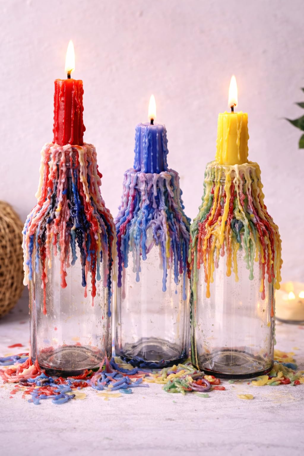 Funny Guy Mugs Drip Candles – 3 Pack White Dripping Wax Candles, 6.5” Unscented Tapers for Bottle Drip Décor & Statement Centerpiece