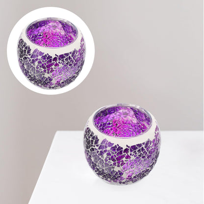 Alasum European Mosaic Glass Candlestick Holder, Purple Romantic Candlelight Dining Table Candle Holder for Home and Restaurant Decor