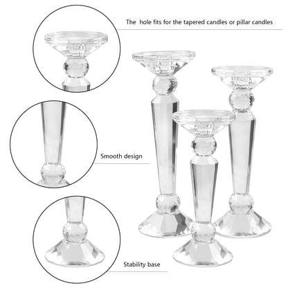 DONOUCLS Crystal Candle Stick Holders Set of 3, Clear Crystal Taper/Pillar Candles Holder Table Centerpieces for Party and Wedding Decoration, Comes with Gift Box