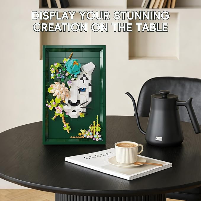Leopard &amp Flowers Photo Frame Building Block Set 3D Wall Decor Puzzle Toy for Adults Creative Floral Animal Ornament.Ideal Gift Toy for Adults &amp Teens.