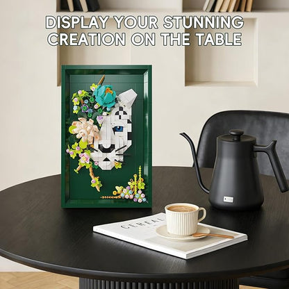 Leopard &amp Flowers Photo Frame Building Block Set 3D Wall Decor Puzzle Toy for Adults Creative Floral Animal Ornament.Ideal Gift Toy for Adults &amp Teens.