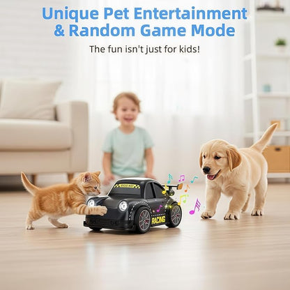 3-in-1 Smart RC Car with Follow &amp Escape Modes 360° Stunt Drift Voice/Light Effects and Pet Play Mode 4WD Remote Control Car Toy for Kids and Cat Dogs (White)