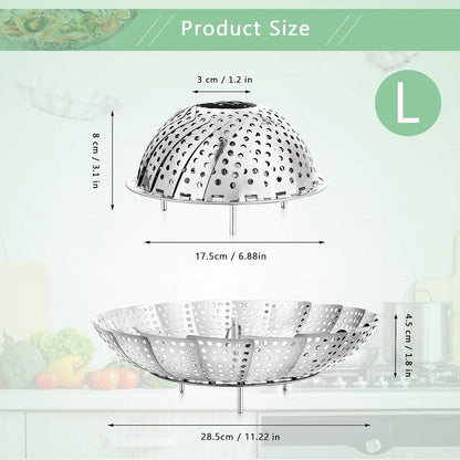 Buylorco Stainless Steel Folding Vegetable Steamer Insert Steamer Cookware for Veggie Seafood Cooking (Fit Pots 7" to 11")