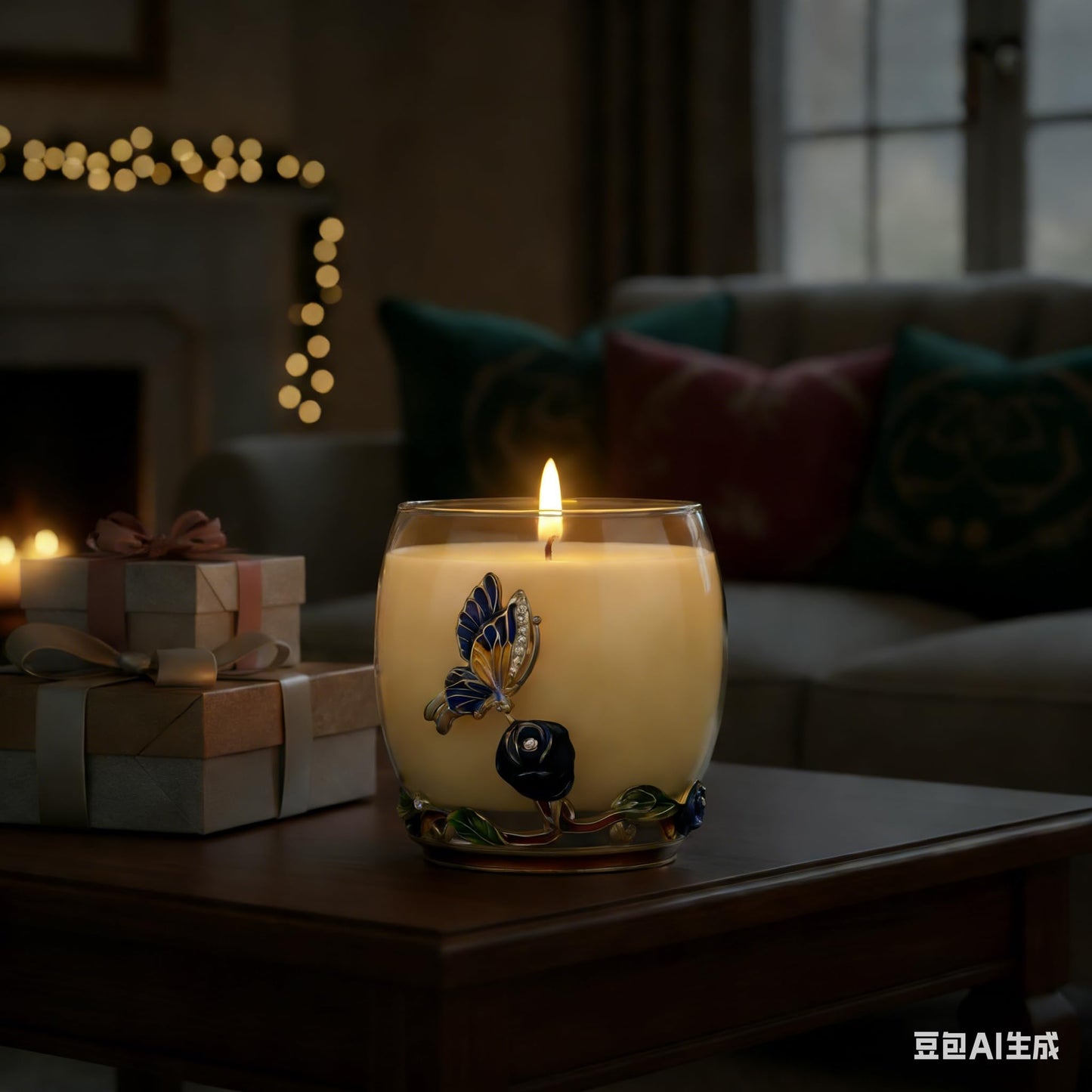 Scented Candles Gifts for Women - Enamel Butterfly & Blue Rose Decorative Glass Jar with Faceted Crystal Lid, Special Candle for Friend Mom Sister Friend, Unique Birthday Mother's Day Christmas Gift