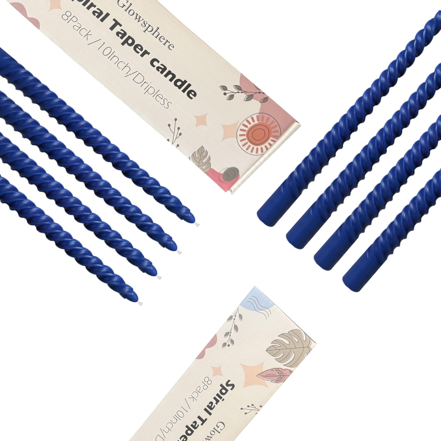 8 Pack 10 Inch Navy-Blue Spiral Taper Candle Set, 7/8 Inch Unscented Driples Candlesticks for Home Decoration, 6-7 Hours Burn