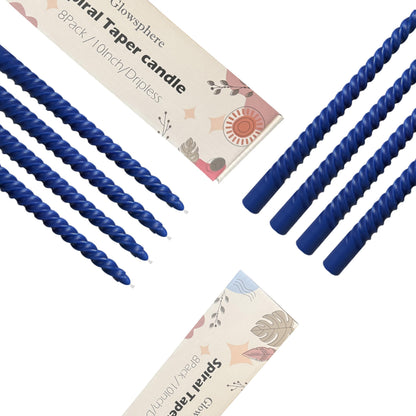 8 Pack 10 Inch Navy-Blue Spiral Taper Candle Set, 7/8 Inch Unscented Driples Candlesticks for Home Decoration, 6-7 Hours Burn