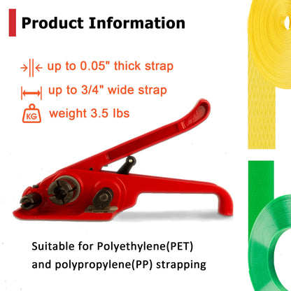 Heavy Duty Poly Strapping Tensioner with Cutter - Manual Strap Tool for 1/2"-3/4" PET & PP Strap, Durable Tensioner Tool for Home Moving & Commercial Shipping (Red, 8 Packs)