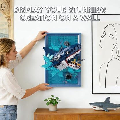 Shark Photo Frame Building Blocks Set 3D Wall Decor Bricks Kit Unique Home Wall Decor or Table DisplayIdeal Gift Toy for Adults &amp Teens.