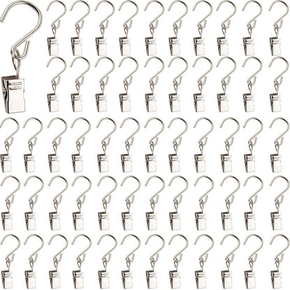 RONYOUNG 50PCS Stainless Steel S Hooks Curtain Clips, Hanging Party Lights Clips, Hangers Gutter Photo Camping Tents, Art Craft Display, Garden Courtyards Decoration, 2.4 Inch Long Silver