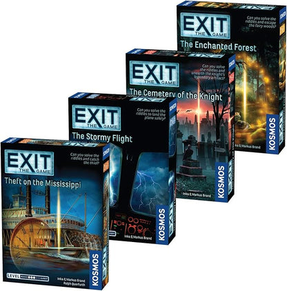 EXIT: The Game 4-Pack Escape Room Bundle | Season 4 | Theft on the Mississippi | Stormy Flight | Cemetery of the Knight | Enchanted Forest | Family-Friendly Cooperative Game | 1 to 4 Players