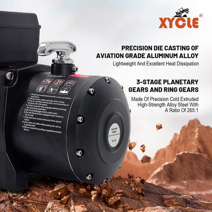 XYCLE Winch13500lbs 12V Waterproof Electric Winch Synthetic Rope Truck Winch Towing Winch Boat Trailer Winch SUV 4-Wheel Drive Off-Road Vehicle with Remote Control 3/8 Synthetic Rope (Black)