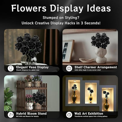 Black Roses Bouquet Building Set Artificial Flowers Botanical Collection Building Block for Adults Gothic Home Decor for Women Girls Compatible with Lego Flowers 585 PCS