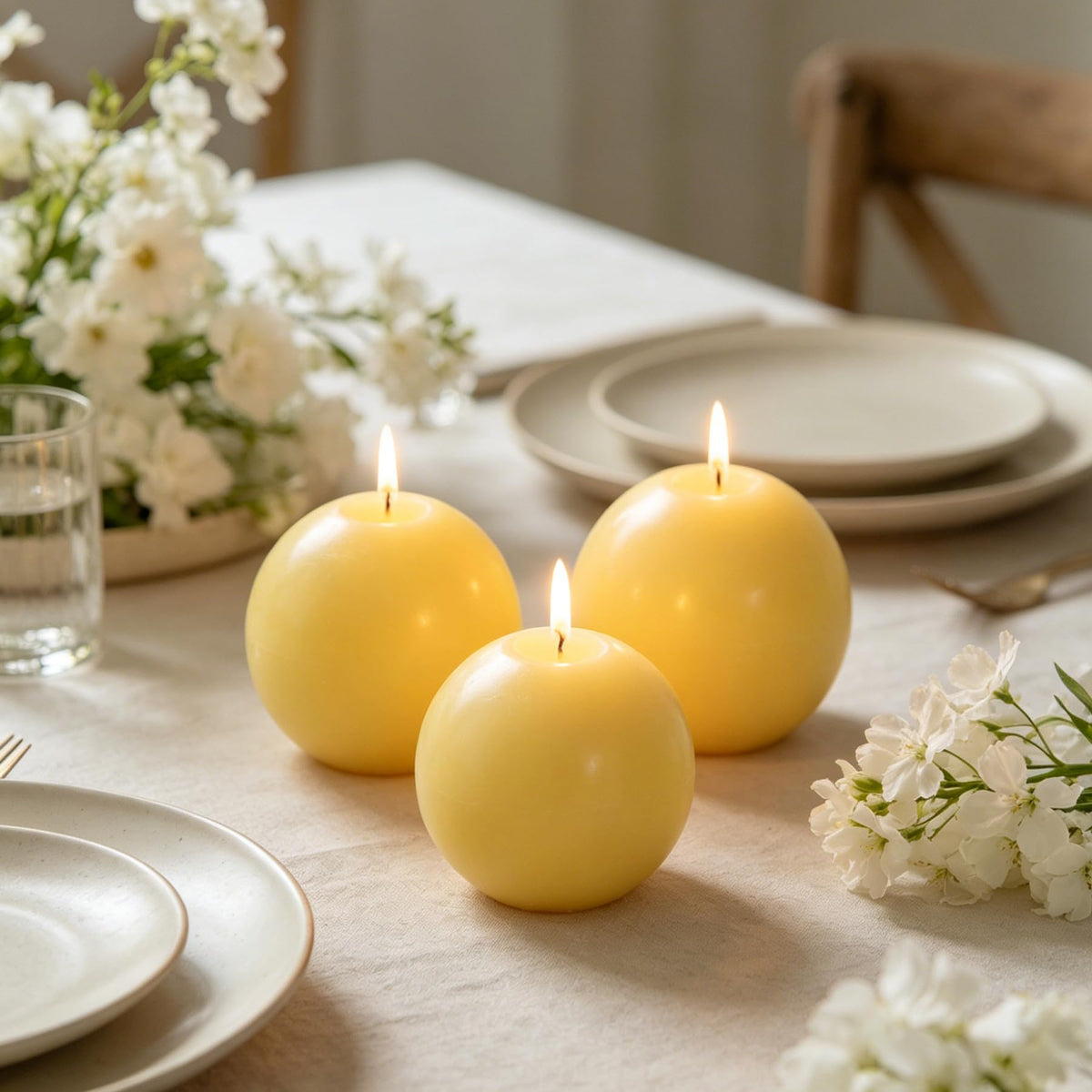 MAITREYA Beewax Round Pillar Candles-Unscented Decoration Candles Set of 3-Clean Burning Drisspless Dinner Candles of Home Decor Party