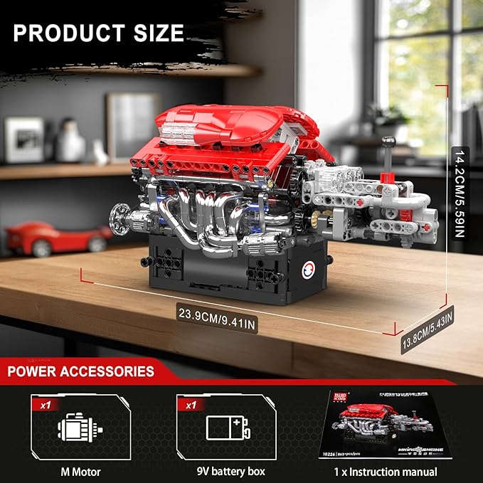 Mould King 10226 V12 Engine Model Kit That Run 12-Cylinder Supercar Engine Building Blocks Sets with Motor Building Your Own Supercar Engine Toy STEM Engineering Toy for Adults(863 Pcs)