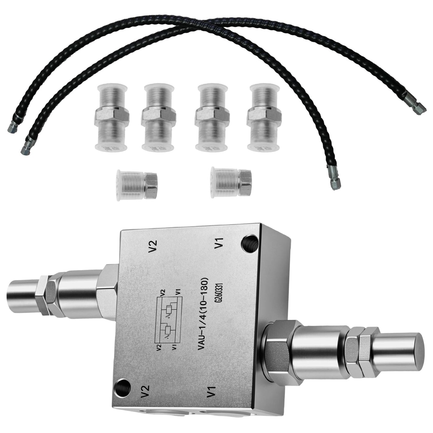 New Mini Excavator Cushion Valve Kit Fit for Any mini Excavator or Machine with a 1/4” Hydraulic Hose and an M14x1.5 Threaded Hydraulic Hose end.