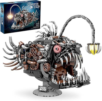 Mechanical Lantern Fish Building Sets for Adults Compatible with Lego Creative Ocean Animal Toy for Home Office Decor STEM Gift for Boys 8-14