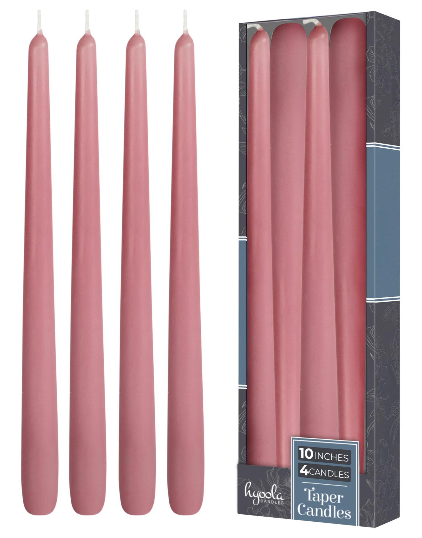 Hyoola Tall Taper Candles - 10 Inch Rose Pink Unscented Dripless Taper Candles - 8 Hour Burn Time - 4 Pack
