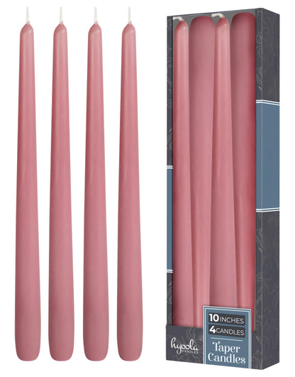 Hyoola Tall Taper Candles - 10 Inch Rose Pink Unscented Dripless Taper Candles - 8 Hour Burn Time - 4 Pack