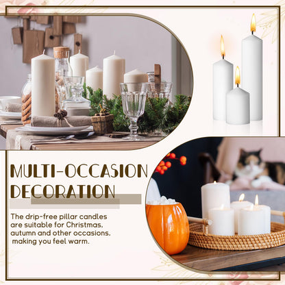 36PC White Pillar Candles Bulk 2 in x 3, 6, 8 Inch Long Burning Wax Pillar Candles Unscented Smokeless Dripless for Wedding Centerpieces Spa Lantern Fireplace Home Christmas Thanksgiving Party Decor