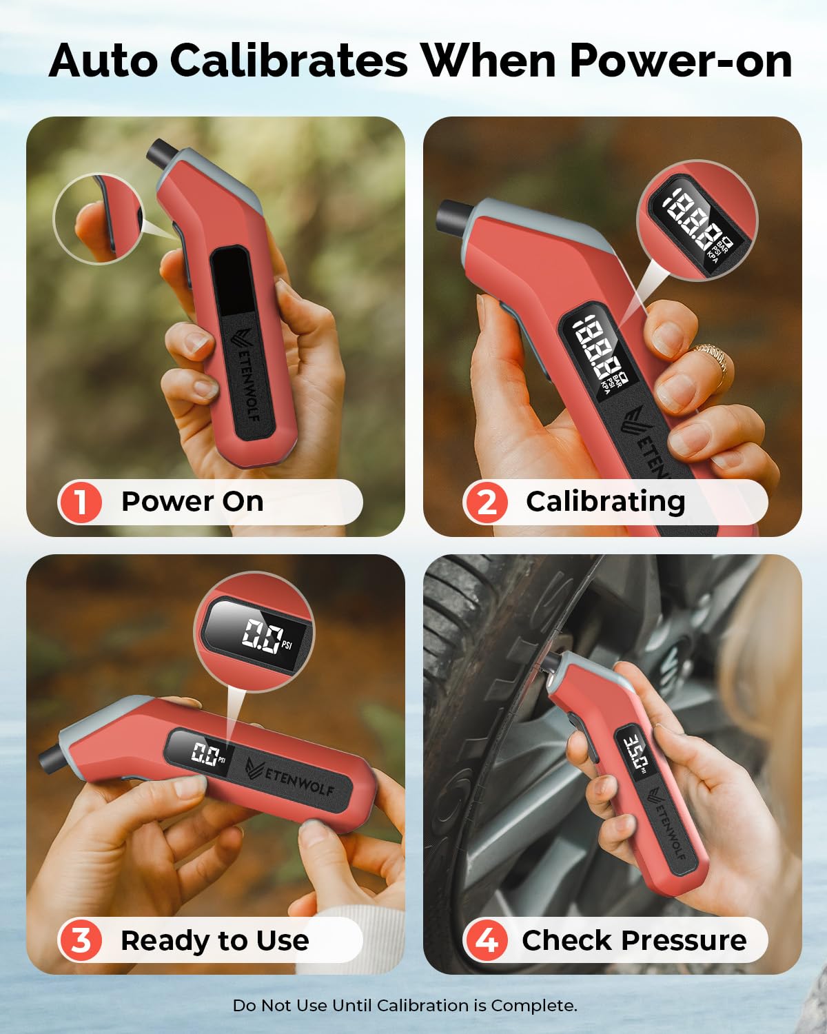 ETENWOLF T300 Digital Tire Pressure Gauge 3-200 PSI, Industrial Tire Gauge Calibrated to ANSI B40.7 Grade 2A(Plus-Minus 0.5%), Replaceable AAA Batteries (Vivid Orange)