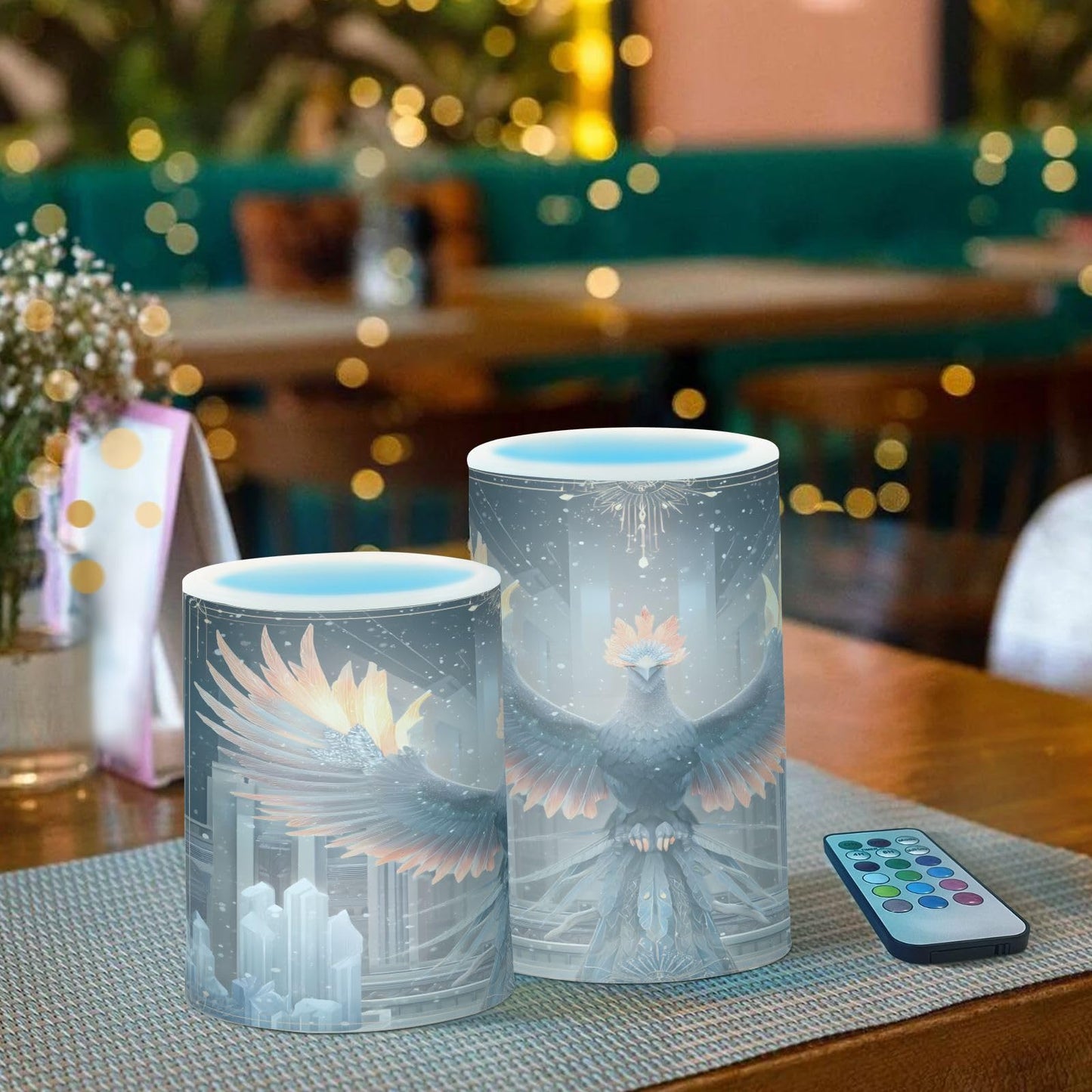 ALAZA Flameless Candles with Remote Timer,Bohemian Bird Battery Operated Candles Set of 2 LED Tea Lights Flickering Pillar Votive Candles for Indoor Outdoor Decor