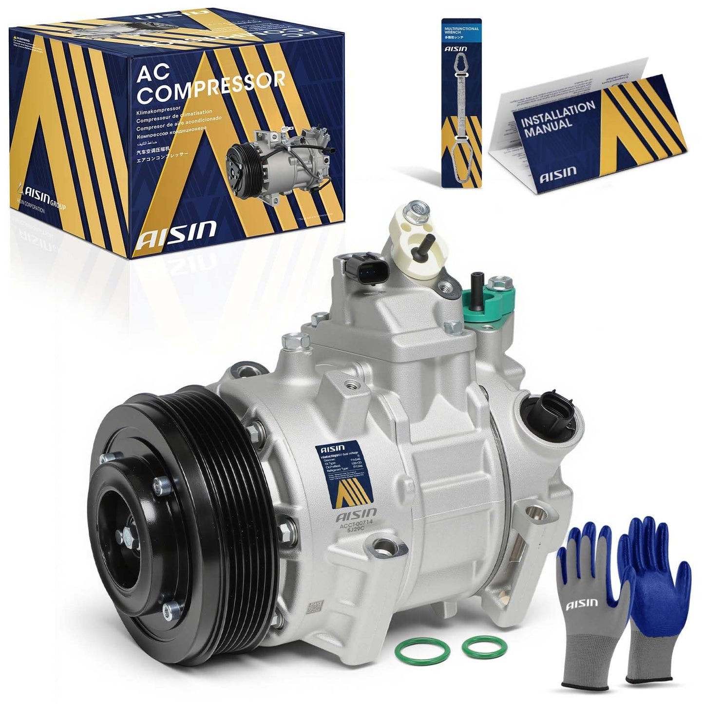 AISIN AFTERMARKET ACCT-00714 Air Conditioner AC Compressor - Compatible with Toyota RAV4 2009-2012 2.5L, Camry 2012-2017 2.5L, Sienna 2011-2013 2.7L - with 6-Pulley Groove, with Clutch