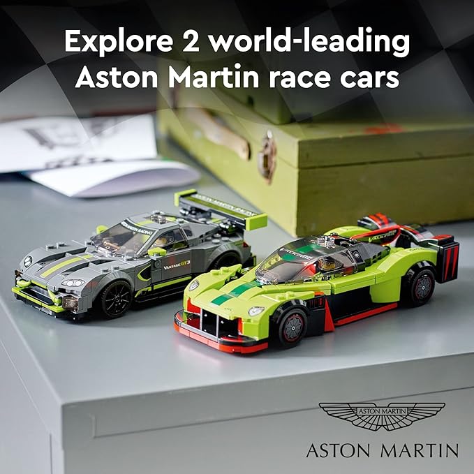 LEGO Speed Champions Aston Martin Valkyrie AMR Pro &amp Vantage GT3 2 Collectible Model 76910 - Race Car and Toy Set Includes 2 Driver Minifigures Great Gift for Boys Girls and Teens Ages 9+
