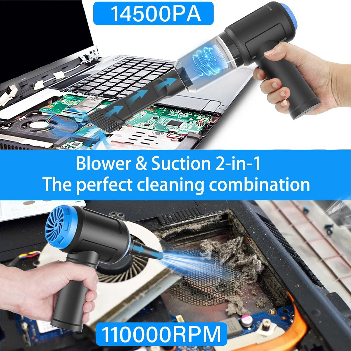 Meudeen Air Duster - Computer Vacuum Cleaner - for Keyboard Cleaning - Cordless Canned Air - 110000RPM Powerful PC Cleaner(VC08)
