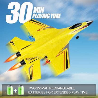 Remote Control Airplane for Ages 14 Years 2 Channels Foam RC Planes Jet Wireless ToyHobby RC Glider Aircraft for Beginners Teen Adult Yellow