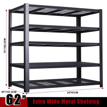 ZEUKMXOO 62" W 3050LBS Storage Shelves Unit,5 Tier Heavy Duty Metal Shelving Unit and Storage Large Rack,72" H x62 W x24 D Adjustable Metal Shelving Unit,Garage Shelves for Basement,Warehouse