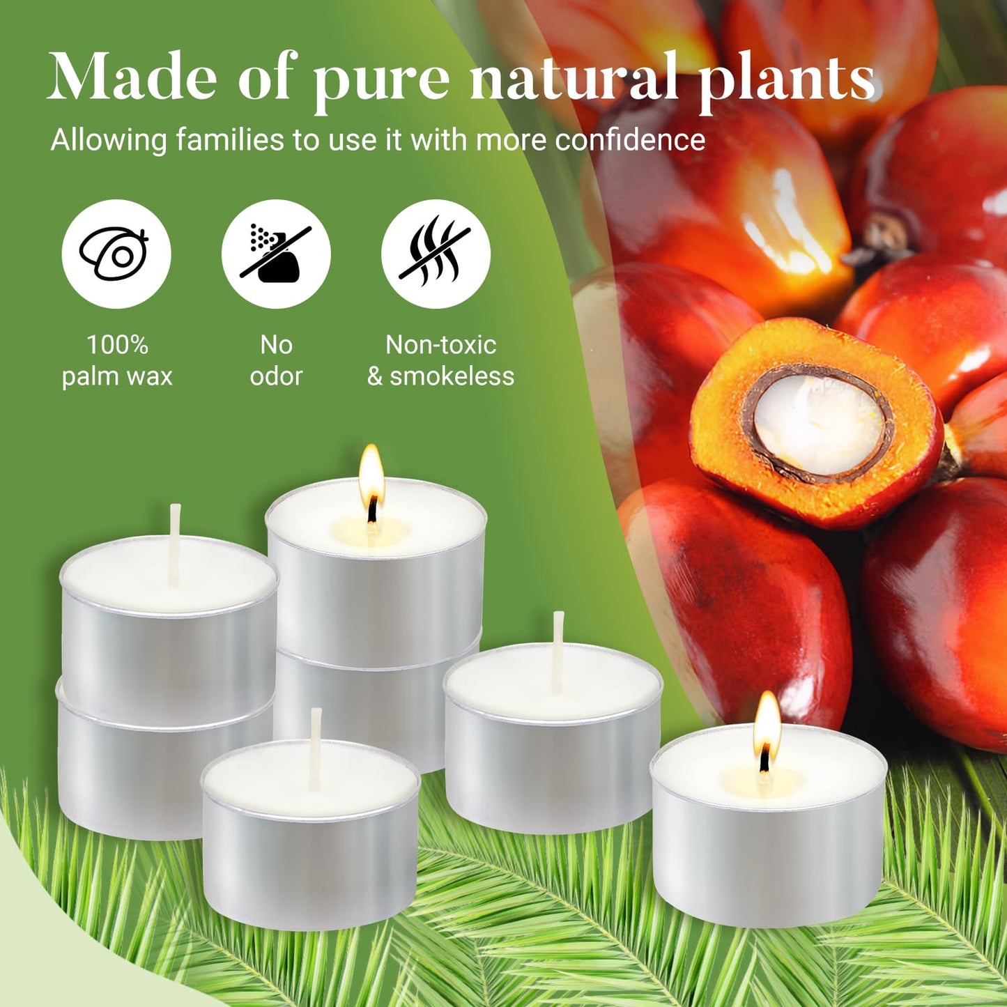 Unscented Tea Lights Candles 50 Pack,6 Hours Long Burning White Tea Candles Bulk,Non-Paraffin, Clean Burn, Smokeless, Palm Tealight Candles for Wedding,Centerpiece,Christmas Lights,Home Decor