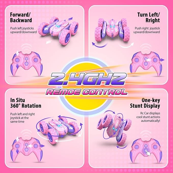 Remote Control CarRC Cars for 4 5 6 7 8 9 10 11 12 Year Old Girl Double Sided 360°Flip 4WD Rechargeable Drift RC Race Car Girls Toys Birthday Gifts Easter Basket Stuffers for Kids Age 4-12