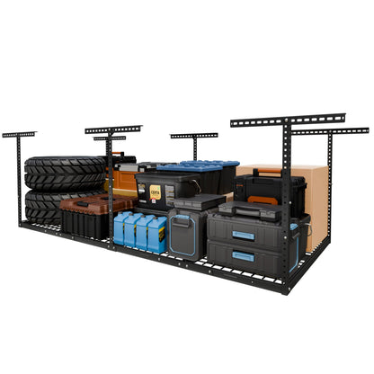 FLEXIMOUNTS 4x8 Overhead Garage Storage Rack, Adjustable Organization System, Heavy-Duty Metal Ceiling Racks, 750lbs Weight Capacity, Black, Classic Series
