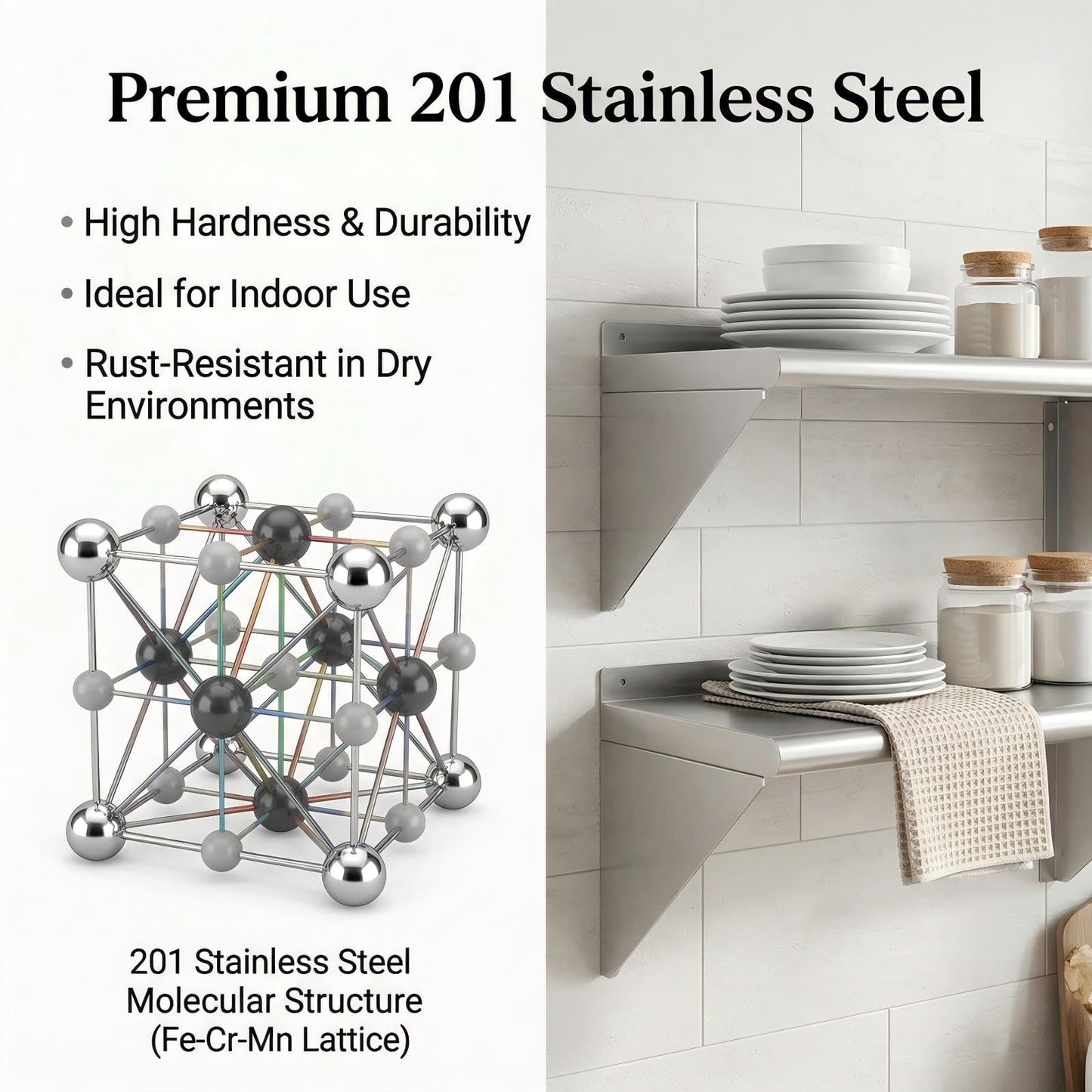 KUARBARR Stainless Steel Shelf Wall-Mounted Stainless Steel Wall Shelf 12 x 48 Inch, 2 Pack Commercial Metal Wall Shelves Garage Shelving for Restaurant Kitchen