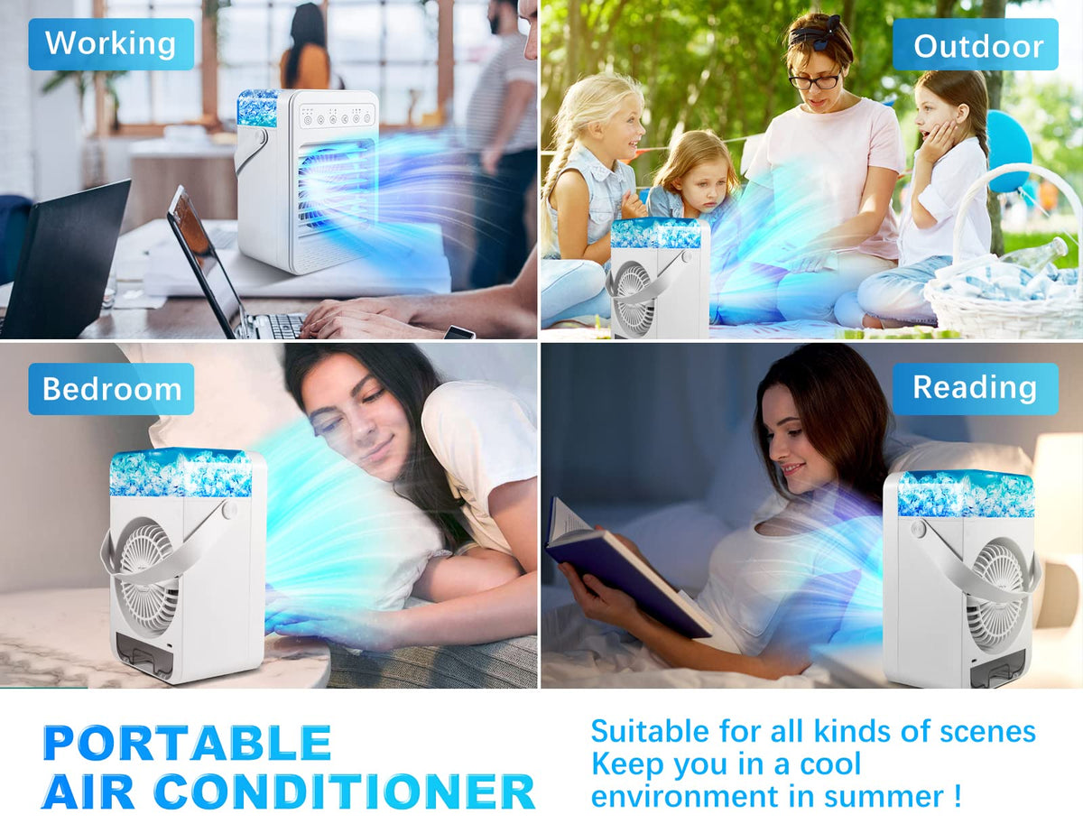 Portable Air Conditioners, Personal Air Cooler Humidifier with 4 Speeds, 7 Colors Light, 600ML Water Tank, Mini Personal Air Conditioner Fan, USB Quiet Air Cooler for Home, Office, Bedroom