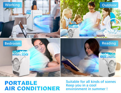 Portable Air Conditioners, Personal Air Cooler Humidifier with 4 Speeds, 7 Colors Light, 600ML Water Tank, Mini Personal Air Conditioner Fan, USB Quiet Air Cooler for Home, Office, Bedroom