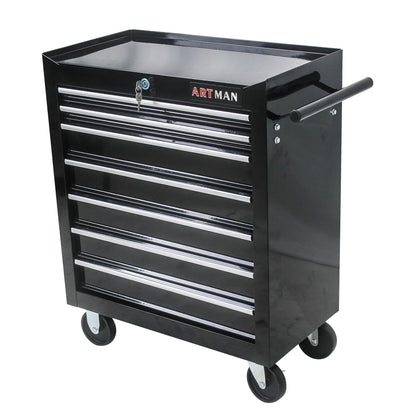 LKJYBG 7-Drawer Rolling Tool Cart Cabinet with Keyed Locking System High Capacity Tool Storage Cabinet Organizer with Wheels Black
