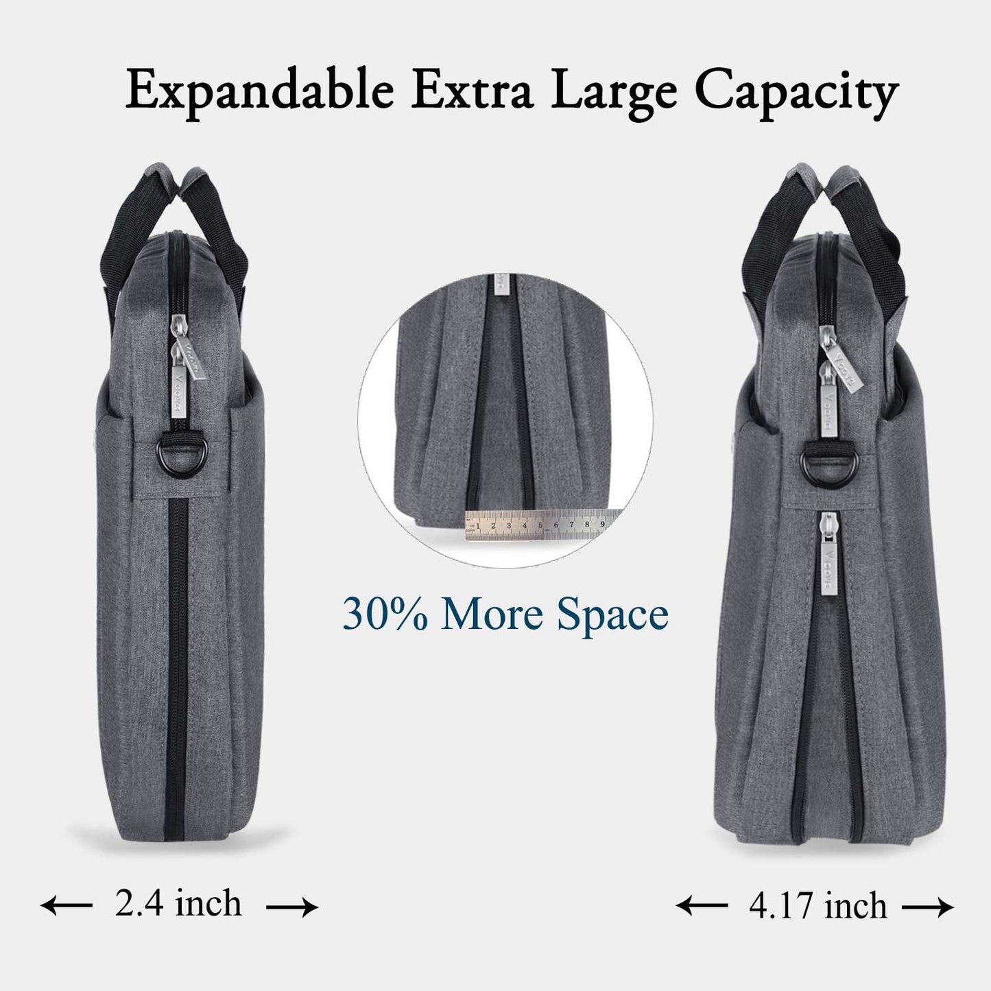 Voova Laptop Bag Case 17 17.3 Inch Computer Sleeve Messenger Bag with Shoulder Strap Expandable Waterproof Large Capacity Business Briefcase for Work Travel Fit 17-18” Laptop, Men Women, Gray