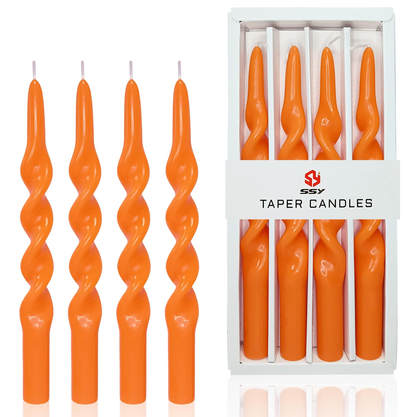 4 Pack Orange Taper Candle 10 inch Twisted Candles Unscented for Christmas Halloween Dinner Wedding Home Decor, Relaxation & All Occasions