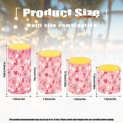 NETILGEN Pink Love Hearts 4 Pcs Flameless Electric Candles LED Pillar Candles with Remote Timer Control for Valentine's Day Decoration