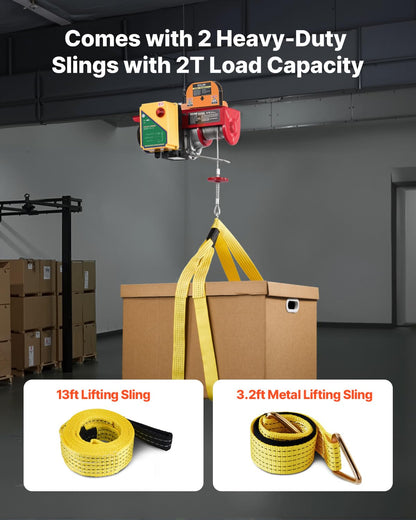 VEVOR Electric Hoist, 1760 lbs 120V Electric Winch with 328 ft Wireless Remote Control, 40 ft Single Cable Lifting Height, Single/Double Slings, Emergency Stop, Lift Hoist for Garage Warehouse Factory