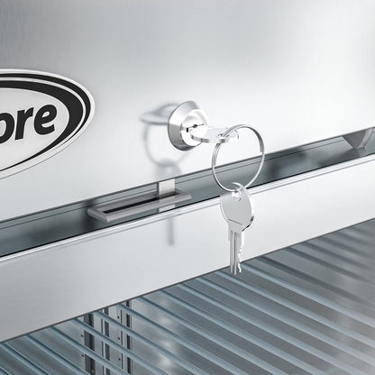 KoolMore Commercial Stainless-Steel Upright Freezer with Reach-In Self-Close Glass Door, 3 Storage Shelves, Heavy-Duty Caster Wheels, Frost-Free Temperature Control - 23 Cu.Ft [Silver] (RIF-1D-GD)